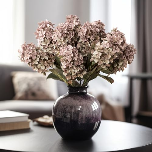 Ttranewsoo Fake Flowers Hydrangea Silk Flowers with Stems,Brown Flowers Fall Hydrangea Artificial Flowers,Winter Flowers Artificial for Decoration Vase Indoor and Outdoor 24（Brown ） 8PCS Wthout Vase