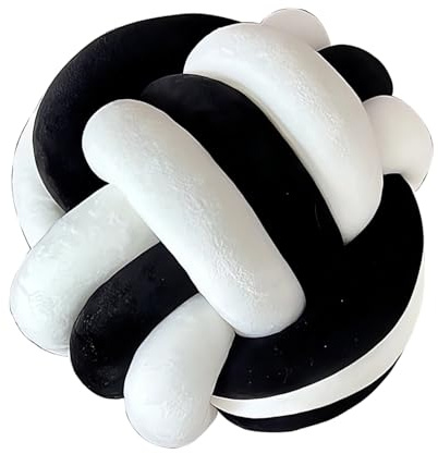 PromCaeruyn Knot Ball Pillows Throw Pillow Cushion Round Boucle Pillow Cushion Decorative Pillows for Bed and Sofa Handmade Knotted Plush Pillow Cute Ball Pillows Room Decor(Black+White,11(28cm))