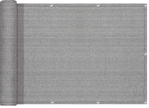 Balkon 1,5 m Höhe, Gartenzaun, UV-Schutz, 100 x 350 cm, wetterbeständig, Sichtschutzwand für Terrasse, Veranda, einfach zu installieren, mit Knopflöchern, Grau