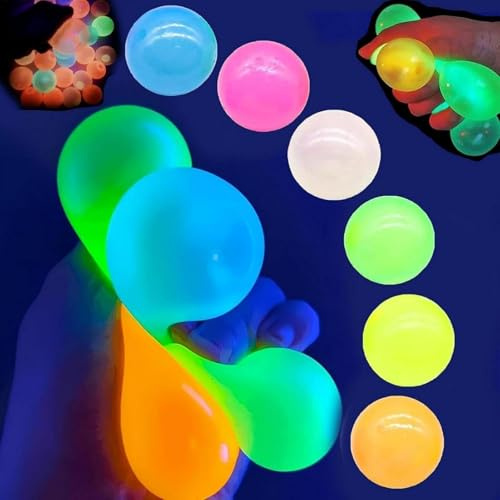 Glorbs Bälle, 6 Stück, leuchten im Dunkeln, klebrige Bälle, die an der Decke haften, L-uminöse Stress- und Angstlinderung, klebrige Deckenbälle, Stressbälle für Kinder und Erwachsene