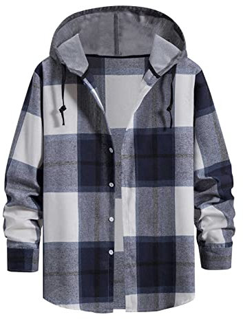 Ybing Warehouse Deals Angebote Kariert Hoody Hemd Herren Modische Langarmshirt mit Kapuze Knöpfe Sweatjacke Locker Hoodie Hemdbluse Bequem Langarm Shirt Männer Oberteile Cardigan Outdoor