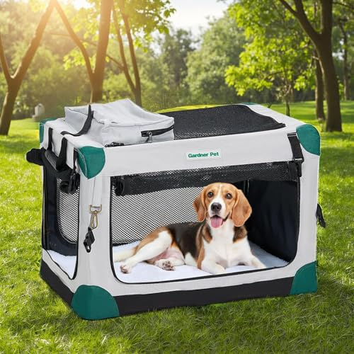 Gardner Pet Cage de Transport pour Chat Chien, Sac Transport 76x53x53CM, Caisse de Transport Portable pour Animaux Chiots Petits Chiens Intérieur & Extérieur à 3 Portes avec Fenêtres - M/Vert