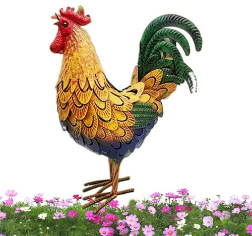 Raypontia 1 pieces Gallo Gigante Statua - 40x32x12cm Gallo In Metallo Da Giardino, Scultura Gallina, Decorazioni Per La Casa Per La Fattoria Per Sculture Per Animali, Colorful