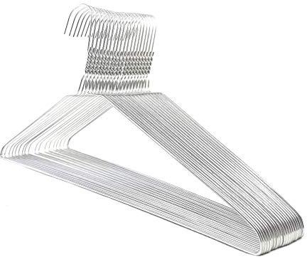 DODIN HOME Pack of 10 Silver Wire Hangers Space Saving Metal Coat Hanger Suit Hangers with Trouser Bar Clothes T-Shirt Dress (Silver, 10)