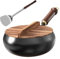 Poêle japonaise en fer avec couvercle en bois, poêle antiadhésive faite à la main, pour cuisson naturelle, cuisinière à gaz et à induction