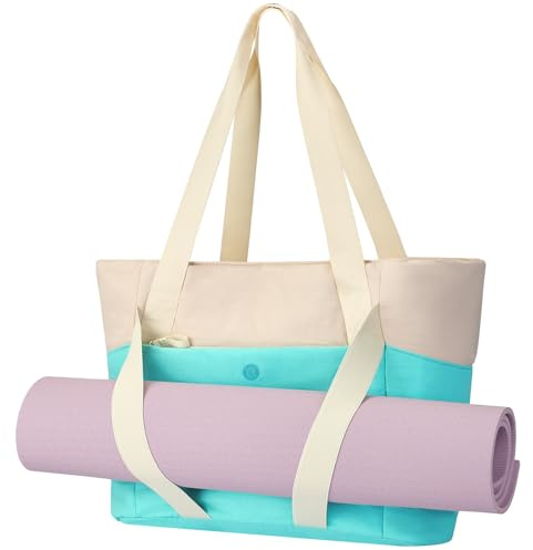 Axcone Sac de Transport pour Femme Avec Fermeture éclair,Sac de Transport Matelassé,Sac de Sport avec Sangles pour Tapis de Yoga pour Les Voyages et le Sport(XQ03-Bleu)