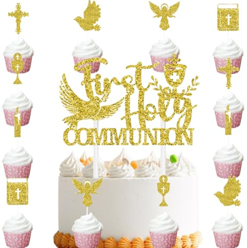 Decoración Comunión,Doyomtoy Decoración para Tartas Comunión Cupcake Toppers para Baby Shower Fiesta de Comunións 13 piezas