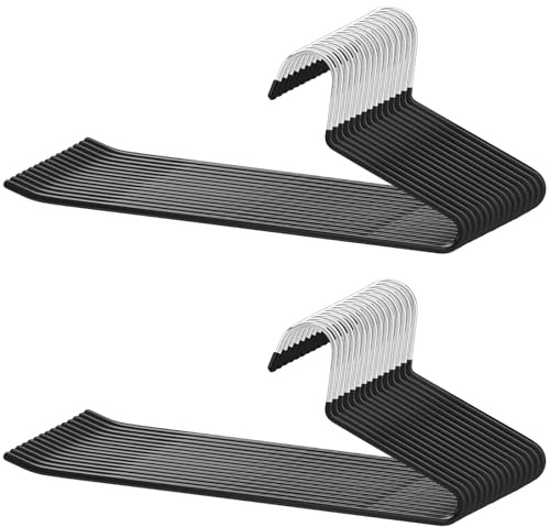 JIEHIN 30 Perchas para Pantalones de 35 cm, Metal, ahorran Espacio con Extremo Abierto y Revestimiento Antideslizante, Perchas para Vaqueros, Bufandas, Toallas