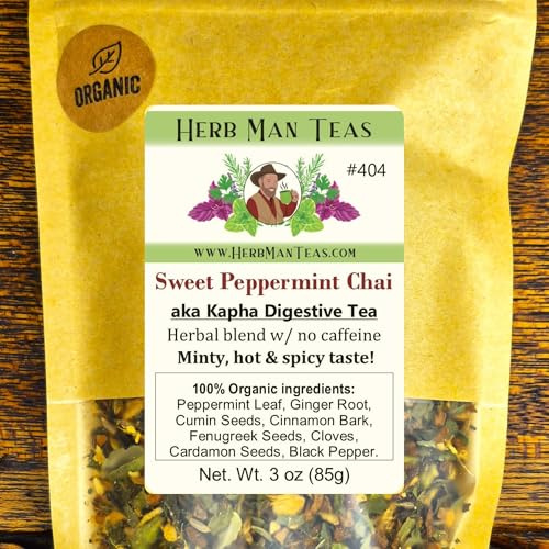 SWEET PEPPERMINT CHAI TEA – Digestive Comfort & Warming Spice Blend – Organic Loose Leaf – by Master Herbalist Khabir | Peppermint, Ginger & Cinnamon | 100% Organic