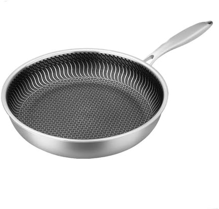 LIZHAYG Stainless Steel Frying Pan Frying Pan Wok Stainless Steel Steak Skillet Saucepan Induction Gas Stove Universal Kitchen Cookware Non-Stick Cook Pot(304 Natural Bottom,30cm)