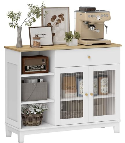 HOMCOM Aparador para Salón Moderno 2 Puertas Vidrio 100x35x80,3 cm Blanco