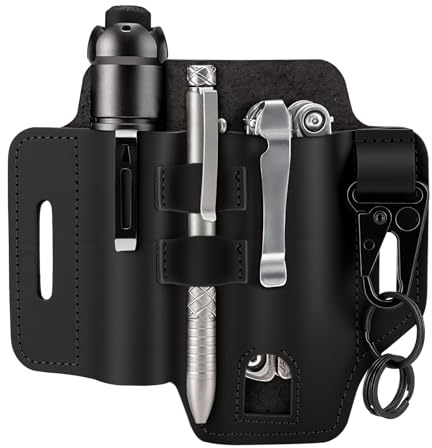 EDC Multitool Sheath for Belt,Leather Belt Pouch with Pen,Flashlight,Keychain Clip,Knife Leather Sheath for Men,Multifunctional Organizer Sheath for Daily Use,Gift,and Work