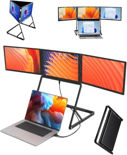 TDSYOCG 15,6 Extension D'écran pour Ordinateur Portable avec Batterie Externe, Triple écran IPS FHD 1080p, Plug-and-Play avec Connecteurs Type-C/HDMI/USB-C, Haut-Parleurs Intégrés