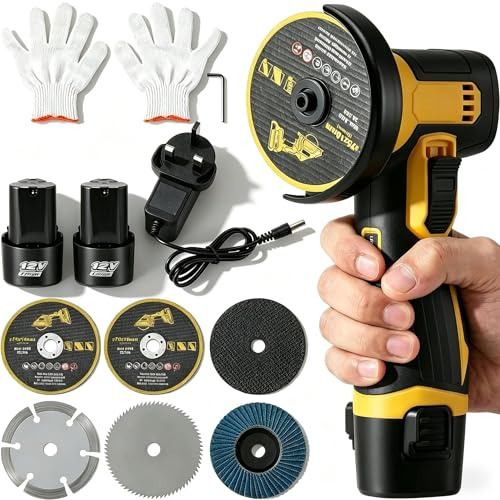 12V Mini Angle Grinder Cordless, Mini Angle Grinder Tool with 6 Cutting Discs, 2pcs Batteries, 3 in Grinding Disc, 19500 RPM, Cordless Angle Grinder Tool Kit for Cutting Polishing and Sharpening