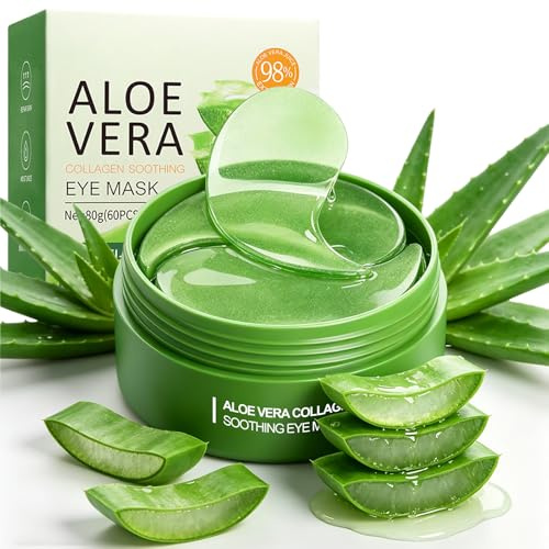 60 Parches Ojos Hidrogel con Aloe Vera y Colágeno, Eye Patches Hidratantes, Parches Ojos Bolsas y Ojeras, Reduce Hinchazón y Líneas Finas, Mascarilla Contorno de Ojos para Hombre y Mujer
