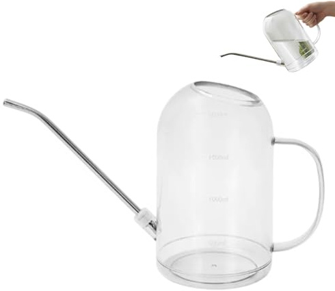 Regadera de Interior de 2 litros, regadera Transparente con Pico Largo de Acero Inoxidable, Mango y aspersor Desmontable para Plantas de Interior, balcón y jardín