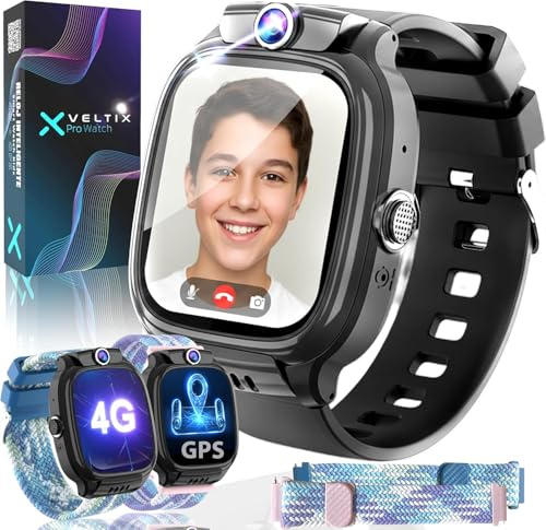 VELTIX® Nuovo Orologio Intelligente per Bambini X Pro 4G + 2 Cinturini Gratuiti | Smartwatch per Bambini con GPS e Chiamate | Orologio Intelligente per Bambina | Orologio con GPS | Orologio per