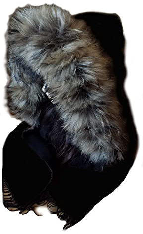 MERRYLAND Kapuzenschal Echt Fell Fellstreifen Schal Kapuzenstreifen Stola Kapuze Fur Hoodie Echtfell Schalmütze