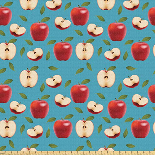 ABAKUHAUS Mela Tessuto a Metraggio, Red Delicious Healty alimentari, Tessuto a Maglia Elasticizzato per Abbigliamento, Cucito e Arti, 10 m, Crema Blu Rubino