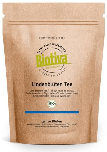 Lindenblüten Bio 100g Tee - 100% Bio Lindenblütentee - Tiliae flos - Abgefüllt und kontrolliert in Deutschland - Biotiva