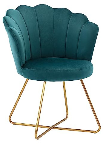 Duhome Schminkstuhl Samt, Polstersessel Polsterstuhl mit Metallgestell Samtstuhl Sessel für Wohnzimmer Schlafzimmer Schminktisch, Petrol