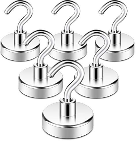 Neosmuk - Ganci magnetici da 28 kg, base lavorata a CNC, ideale per griglia, asciugamani, cucina, porta chiavi, casa, ufficio, frigorifero, da appendere in interni, colore bianco argenteo (6)