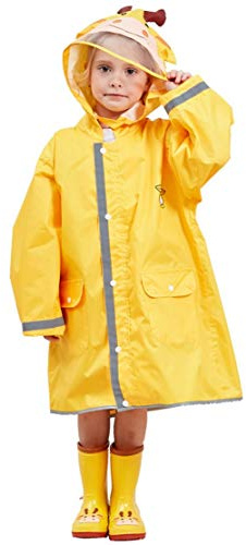 JZK Chubasquero Impermeable Poncho Impermeables Chaquetas Capa Lluvia con Mangas y Capucha y Rayas Reflectantes para niños y niñas de 2-4 4-6 6-10 años (S, Amarillo)