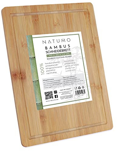 NATUMO ® Planche à découper en bambou avec rainure à jus - 40 x 30 cm - Planche en bois massif - XXL