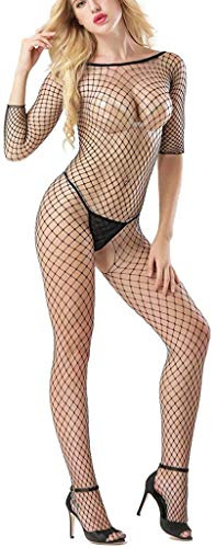 Creamlin Body en résille Teddy Lingerie pour femmes manches barboteuse combinaison Catsuit vêtements de nuit