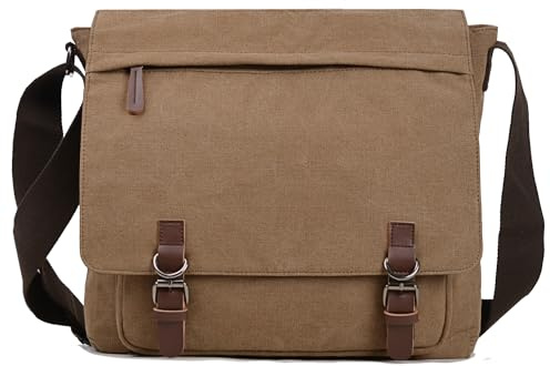 Canvas messengerväska för män kvinnor, resesatchel axelväska 15,6 tum laptopväska portfölj affärer, Kaffe, 15.6 inch