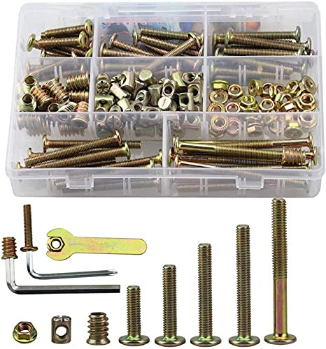 150 Stück M6 Zylindermuttern Schrauben,30mm/40mm/50mm/60mm/80mm M6 Möbelschrauben,Möbel Flachkopfschraube,Schrauben Muttern, Zylinderschraubenmuttern für Möbel Kinderbetten Krippe und Stühle