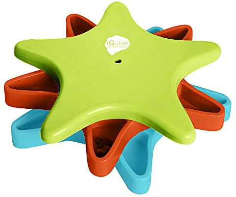 Iquities Interactive Dog Puzzle Toy, Twister Boredom Buster Treat Dispenser, Brain Training Game for Dogs, Blue Red & Green
