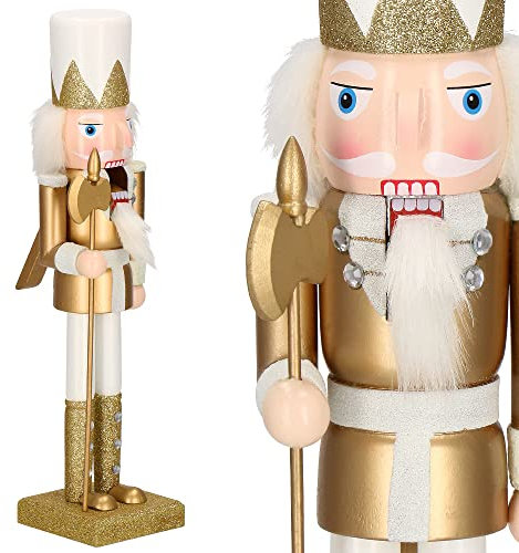 SPRINGOS Figura de Cascanueces de Soldado de Madera con alabarda Alto: 38 cm con Barba Larga y Purpurina Navidad Decoración navideña