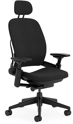Steelcase Ergonomischer Bürostuhl: Leap, mit Kopfstütze, Onyx Schwartz | Vormontiert, Universalrollen, Premium-Materialien, bis 150 kg und 190 cm, sitzkomfort
