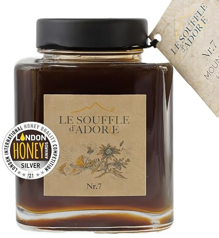 Bergblütenhonig aus Spanien – 100% natürlicher Premiumhonig ohne Zucker & Zusatzstoffe, intensiv im Geschmack mit Aroma von Wildblumen & Kräutern, im eleganten 500 g Glas | Le Souffle d’Adore