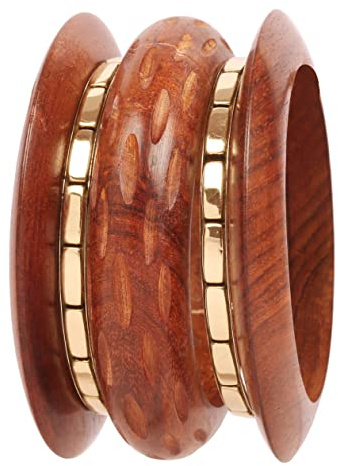 Touchstone Meisterhaft handgefertigtes, gefertigtes indisches Statement-Armband-Armreif-Set im Designer-Schmuckstil für Damen aus natürlichem Holz und feinster Verarbeitung mit Handschälarbeiten.