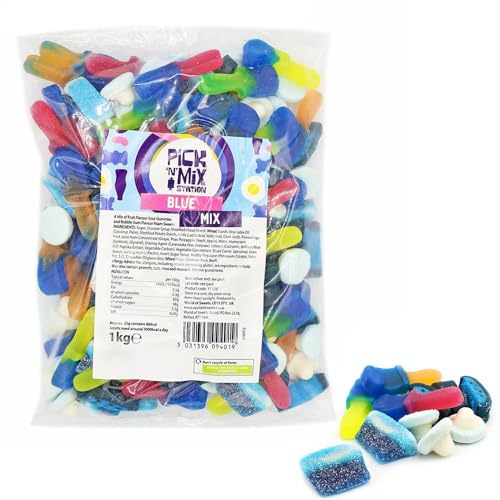 1kg - All Blue Sweets Mix - Fizzy - Jelly Sweets - Baby Shower - Gender Reveal - Pick and Mix - TikTok Blue Sweet