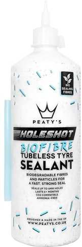 Peaty's Holeshot Biofibre Tubeless Tyre Sealant - Fast Acting Puncture Repair for Bikes, Seals Up To 6mm Holes, Tubeless Sealant for MTB, Road & Gravel Bike, Biodegradable Sealing Fibres, 1 Litre