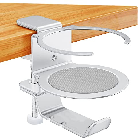 WANGCL Portavasos de Escritorio Soporte Giratorio de 360° Ahorre Espacio Soporte para Auriculares para Juegos de PC Debajo del Escritorio para la Oficina en casa (Plata)