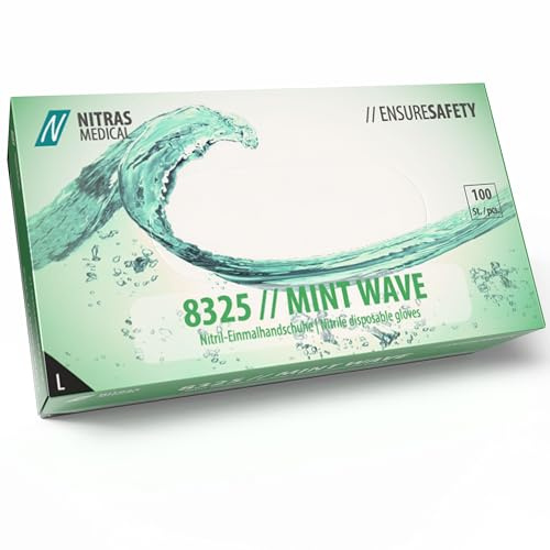 Nitras 8325-L MINT WAVE Disposable Gloves, Green, L Size, 100 Pieces