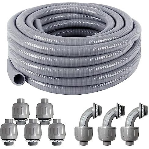 Liquid-Tight Conduit and Connector Kit 1/2 Inch 25 Ft,Flexible Non Metallic Liquid Tight Electrical Conduit UL Certification,Electrical Conduit Kit with 5 Straight,3 Angle Fittings