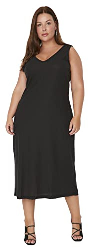 TRENDYOL Damen Midi A-linie Regular Plus Size Kleid, Schwarz, 50 Große Größen EU