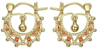 BOBIJOO Jewelry - Boucles d'Oreilles Savoyardes Bébé 15 mm - Créoles Dorées à l'Or Fin avec Pierres Orange Feu - Exclusivité