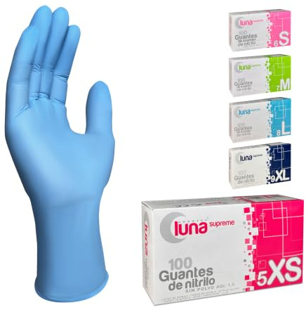 MUNTRADE Guantes Desechables de Nitrilo - 100 unidades/caja, Sin Polvo, Sin Látex - Todas las tallas (XS, Azul)