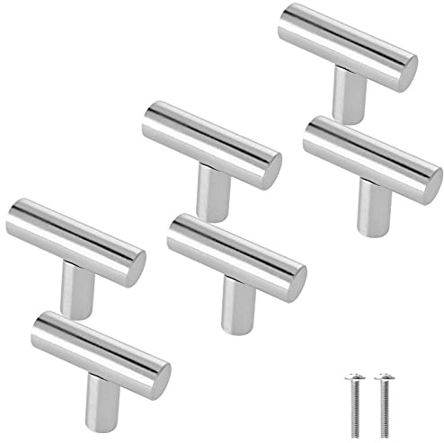 Cjueiom 6 Pack Brushed Nickel Cupboard Knobs 50mm T Bar Handles | 50mm Length, Stainless Steel, Silver, Drawer Handles, Wardrobe Door Knobs, Kitchen Cabinet Handles, Bedroom Closet