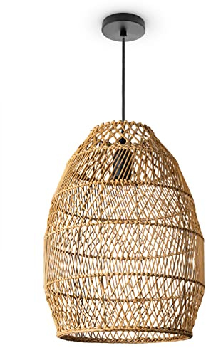 Paco Home Luminaria Suspensión Salón Bohemia Lámparas Cesta Lámpara Colgante Ratán Comedor Lámpara Papel E27, Tipo de lámpara:Lámpara colgante - Tipo 3, Farbe_MuVa:Naturaleza (Ø30cm)
