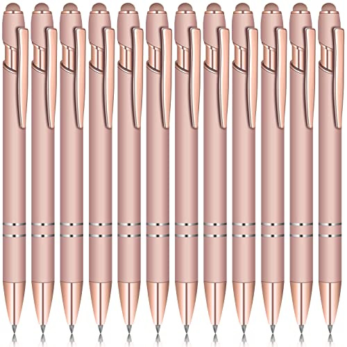 Tczecoo 12 Stück Kugelschreiber Mit Touchpen, Roségold | Hochwertig Druckkugelschreiber, Metall Set, 2 in 1 Kapazitive Stylus Stifte, 1.0 mm Schwarze Tinte, for Touchscreen