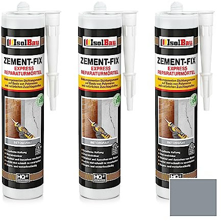 Isolbau Zement-Fix 3 x 300 ml Dunkelgrau Express Reperaturmörtel - Dichtungsmasse für Fugen & Risse im Innen- & Außenbereich, Kartusche