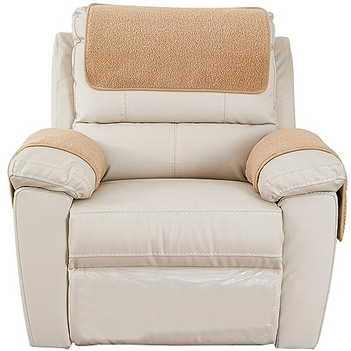 NNSMUN Armlehnenschoner,Gesteppte Kopfstütze Abdeckung Armlehnenschoner mit Seitentasche rutschfest Armlehnenschoner für Stuhl Sofa Liege Sessel Weiche Mit Taschen (Camel,3pcs (with Pocket))
