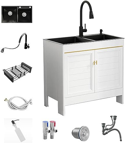 Spüle mit Unterschrank,Camping Waschbecken Küche,Spülbecken Edelstahl,Küchenspüle,Kitchen Sink,Spülenschrank,Ausgussbecken,Doppelspüle,mit Ausziehbarem Wasserhahn,Seifenspender Und Drainage-Komponente